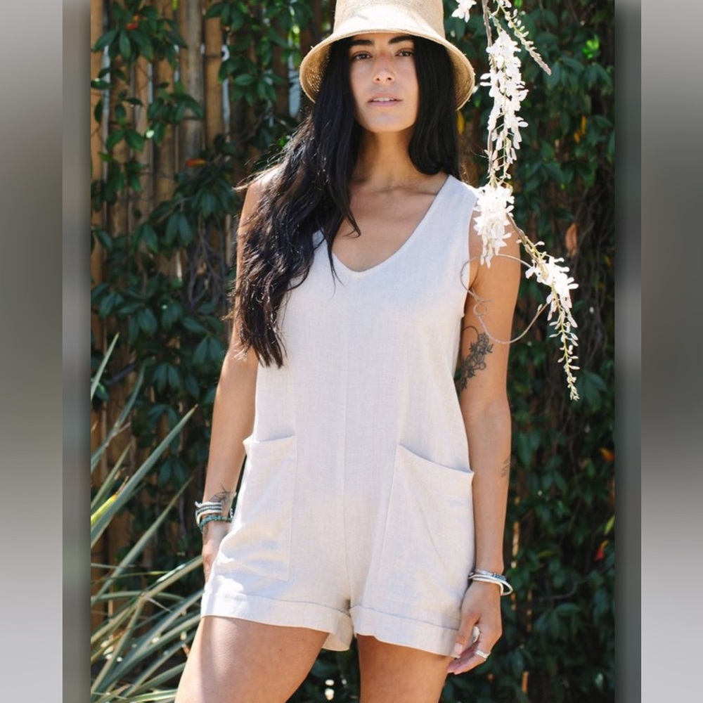 NWT Rachel Pally Remy Linen Romper - Natural Sz XS